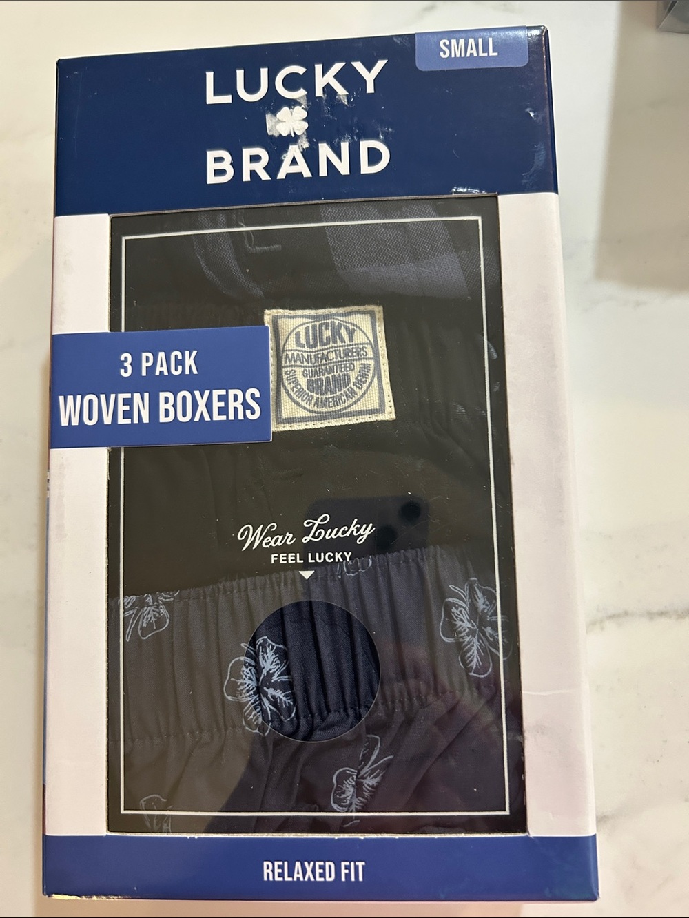 Lucky Brand Men’s 3-Pack Woven Boxers - Navy Floral, Black, Dark Blue